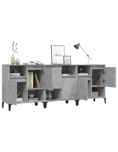 Credenze 3pz Grigio Cemento 60x35x70 cm in Legno Multistrato