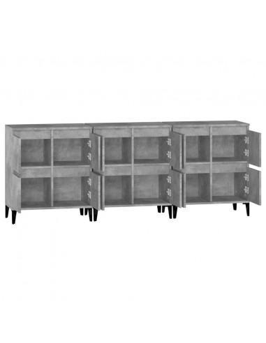 Credenze 3pz Grigio Cemento 60x35x70 cm in Legno Multistrato