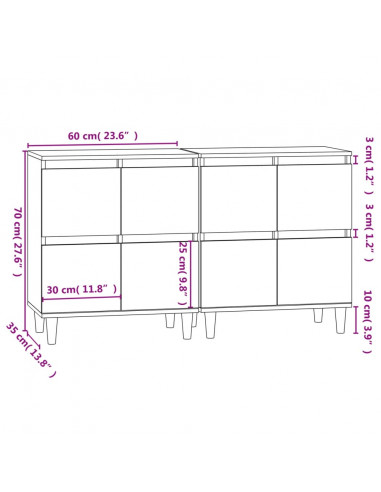 Credenze 2pz Nere 60x35x70 cm in Legno Multistrato