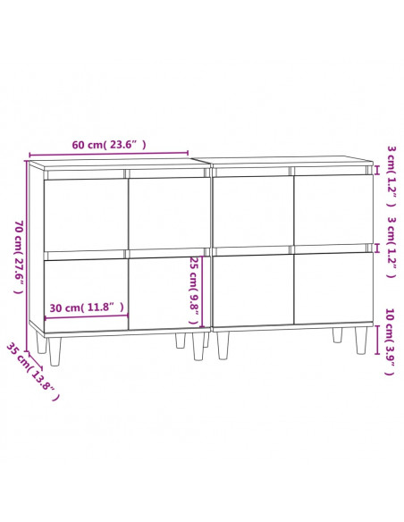 Credenze 2pz Nere 60x35x70 cm in Legno Multistrato