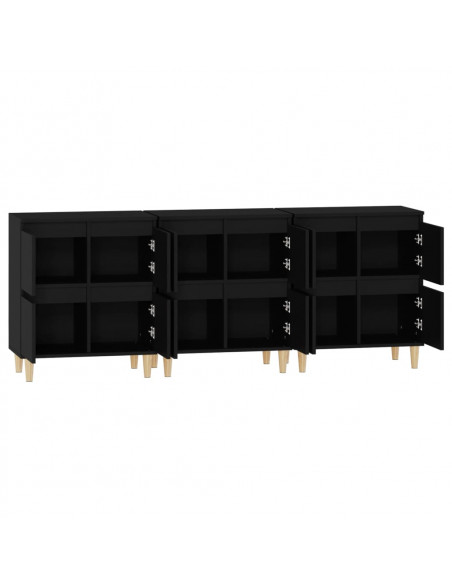 Credenze 3pz Nere 60x35x70 cm in Legno Multistrato