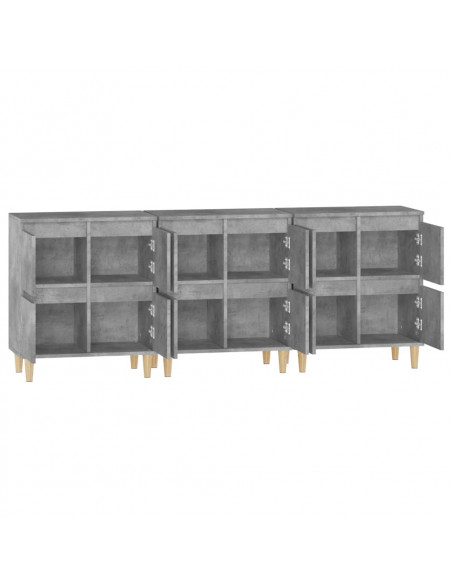 Credenze 3pz Grigio Cemento 60x35x70 cm in Legno Multistrato
