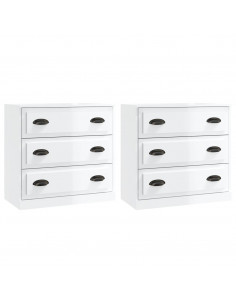 Credenze 2 pz Bianco Lucido in Legno Multistrato 2