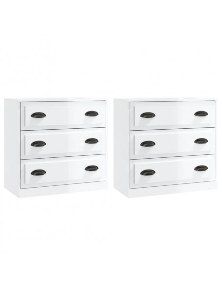 Credenze 2 pz Bianco Lucido in Legno Multistrato