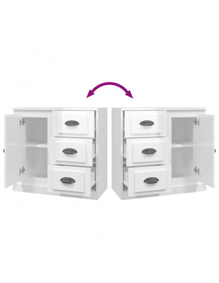 Credenza Bianco Lucido 70x35,5x67,5 cm in Legno Multistrato