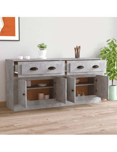 Credenze 2 pz Grigio Cemento in Legno Multistrato
