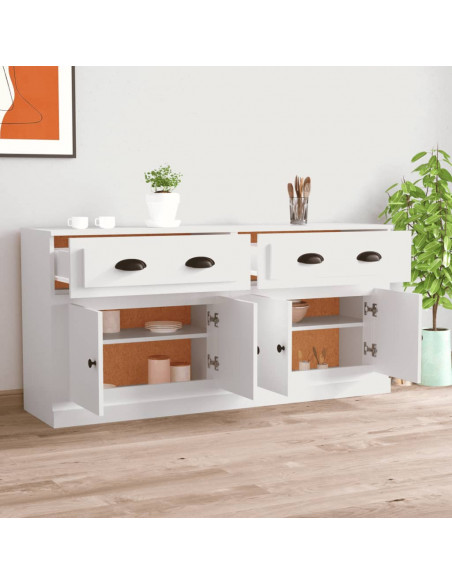 Credenze 2 pz Bianche in Legno Multistrato
