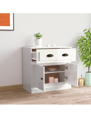 Credenza Bianco Lucido 70x35,5x67,5 cm in Legno Multistrato