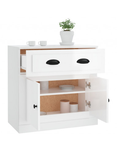 Credenza Bianco Lucido 70x35,5x67,5 cm in Legno Multistrato