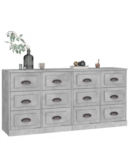 Credenze 2 pz Grigio Cemento in Legno Multistrato