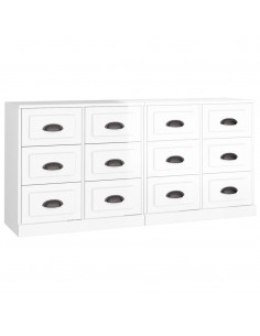 Credenze 2 pz Bianco Lucido in Legno Multistrato 2