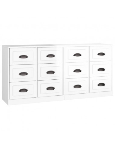 Credenze 2 pz Bianco Lucido in Legno Multistrato