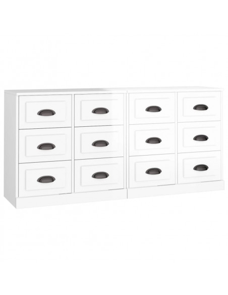 Credenze 2 pz Bianco Lucido in Legno Multistrato