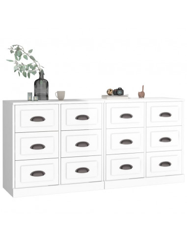 Credenze 2 pz Bianco Lucido in Legno Multistrato