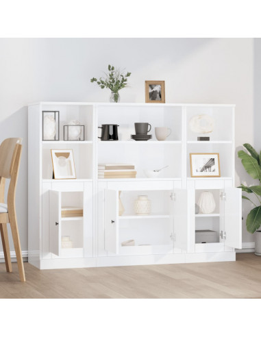 Credenze 3 pz Bianco Lucido in Legno Multistrato