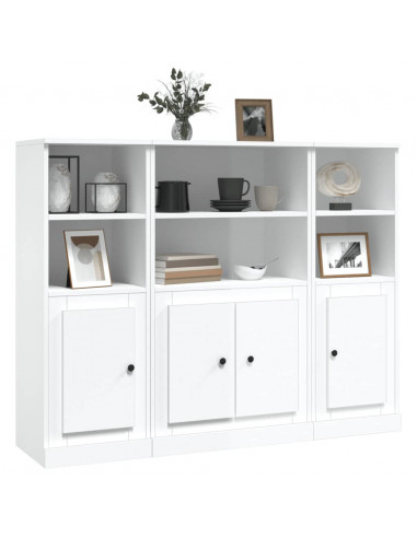 Credenze 3 pz Bianco Lucido in Legno Multistrato