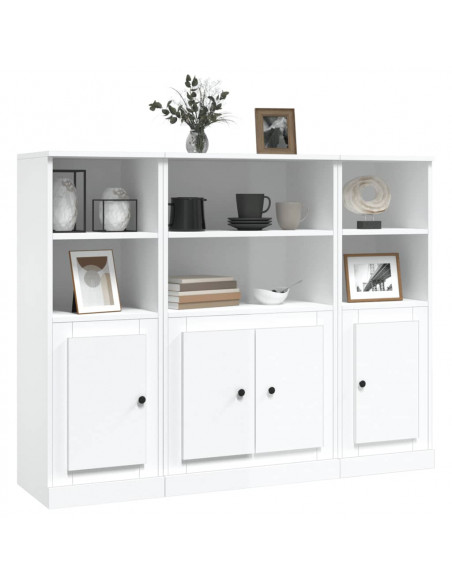 Credenze 3 pz Bianco Lucido in Legno Multistrato