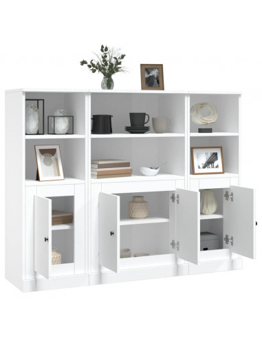 Credenze 3 pz Bianco Lucido in Legno Multistrato