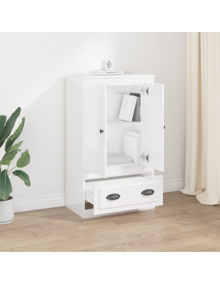 Credenza Bianco Lucido 60x35,5x103,5 cm in Legno Multistrato