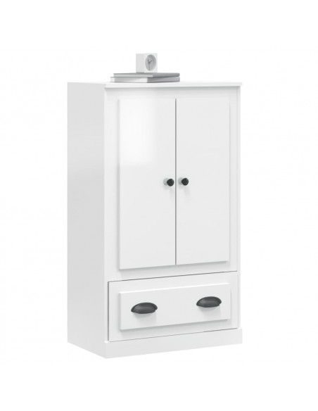 Credenza Bianco Lucido 60x35,5x103,5 cm in Legno Multistrato