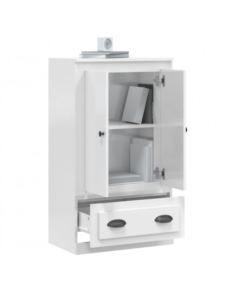 Credenza Bianco Lucido 60x35,5x103,5 cm in Legno Multistrato
