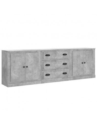 Credenze 3 pz Grigio Cemento in Legno Multistrato