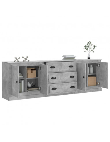 Credenze 3 pz Grigio Cemento in Legno Multistrato