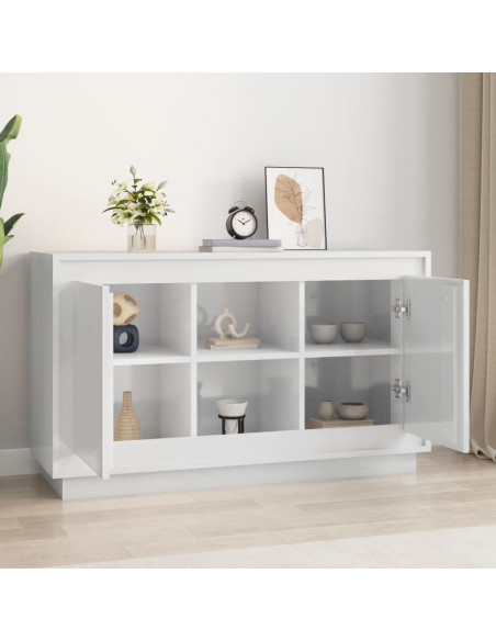 Credenza Bianco Lucido 102x35x60 cm in Legno Multistrato