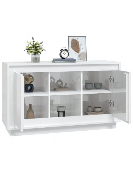 Credenza Bianco Lucido 102x35x60 cm in Legno Multistrato