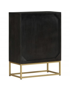 Credenza con 2 Ante Nero e Oro 55x30x75 cm Legno Massello Mango 2