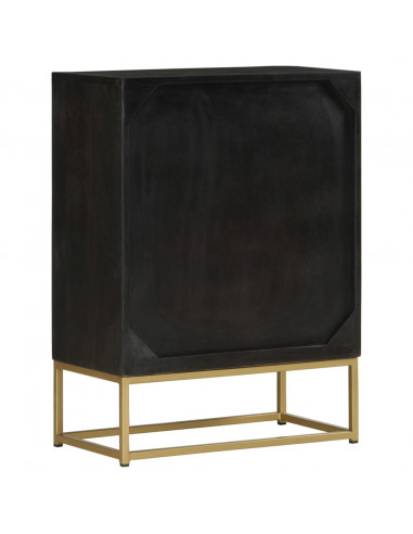 Credenza con 2 Ante Nero e Oro 55x30x75 cm Legno Massello Mango