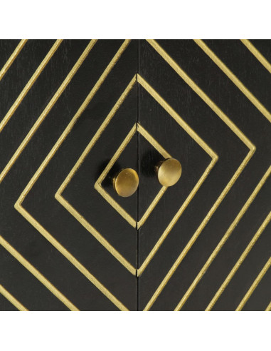 Credenza con 2 Ante Nero e Oro 55x30x75 cm Legno Massello Mango