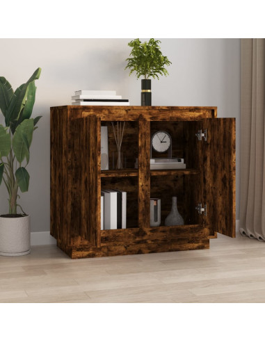 Credenza Rovere Fumo 80x34x75 cm in Legno Multistrato