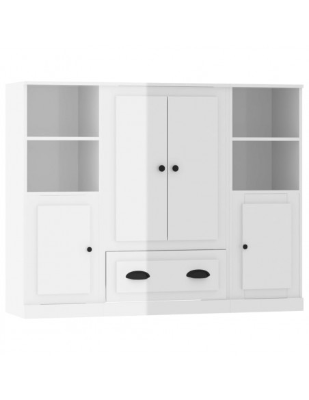 Credenze 3 pz Bianco Lucido in Legno Multistrato