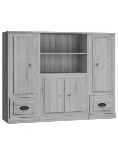 Credenze 3 pz Grigio Sonoma in Legno Multistrato