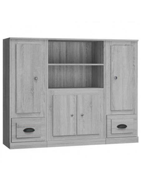 Credenze 3 pz Grigio Sonoma in Legno Multistrato