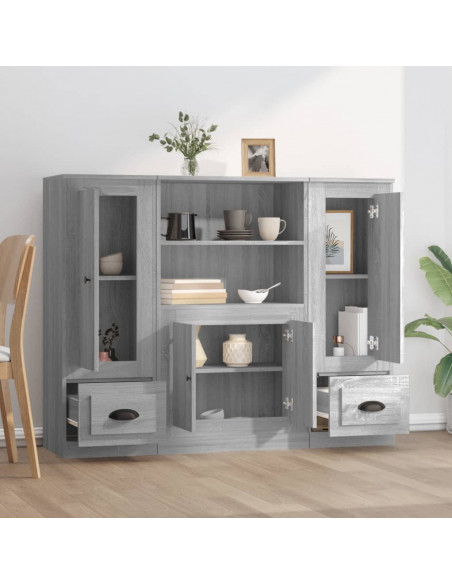 Credenze 3 pz Grigio Sonoma in Legno Multistrato