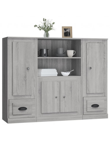 Credenze 3 pz Grigio Sonoma in Legno Multistrato