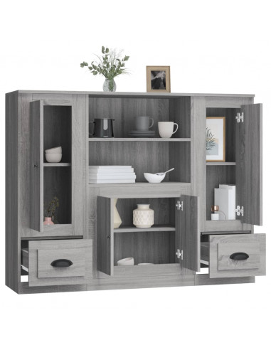Credenze 3 pz Grigio Sonoma in Legno Multistrato