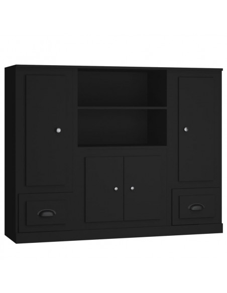 Credenze 3 pz Nere in Legno Multistrato