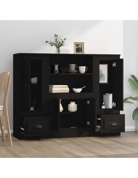 Credenze 3 pz Nere in Legno Multistrato
