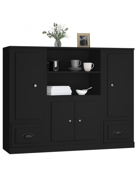 Credenze 3 pz Nere in Legno Multistrato