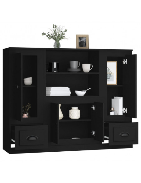Credenze 3 pz Nere in Legno Multistrato