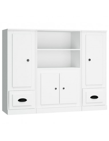 Credenze 3 pz Bianche in Legno Multistrato