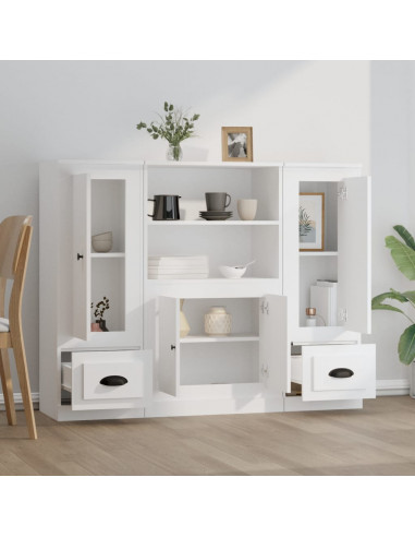 Credenze 3 pz Bianche in Legno Multistrato