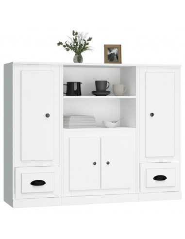 Credenze 3 pz Bianche in Legno Multistrato