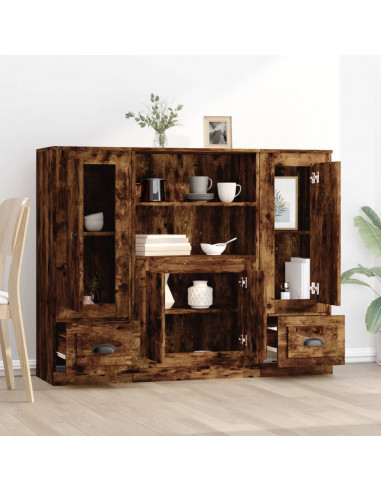 Credenze 3 pz Rovere Fumo in Legno Multistrato
