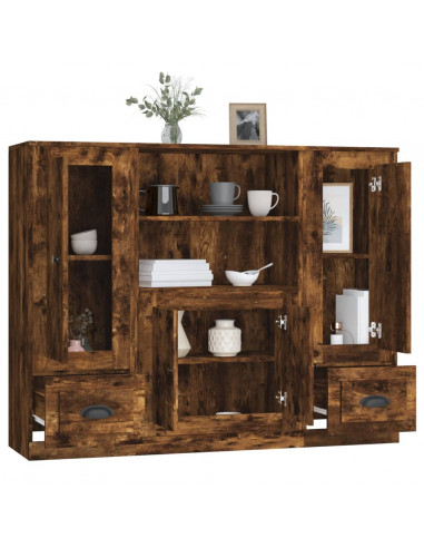 Credenze 3 pz Rovere Fumo in Legno Multistrato