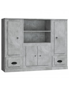 Credenze 3 pz Grigio Cemento in Legno Multistrato 2