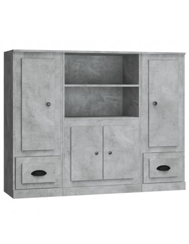 Credenze 3 pz Grigio Cemento in Legno Multistrato